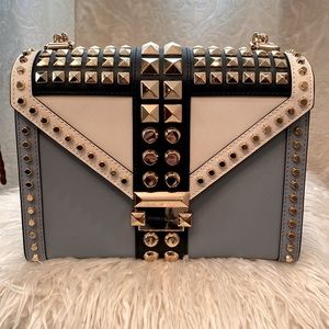 Michael Kors Studded Crossbody Handbag.  Colors: Gold, Cream, Sky Blue, Navy